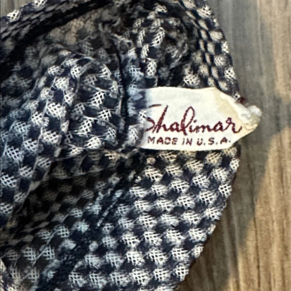 Shalimar Vintage Bow Checked Navy White Lovely Chic Sheer Timeless Wrist Gloves